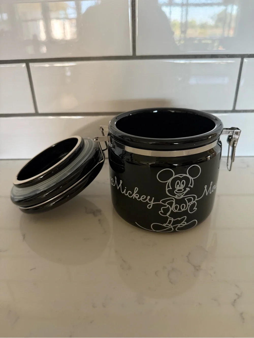 Brand New Disney Mickey Mouse Black Hinge Jar - Linear Style, 2 Cup Capacity